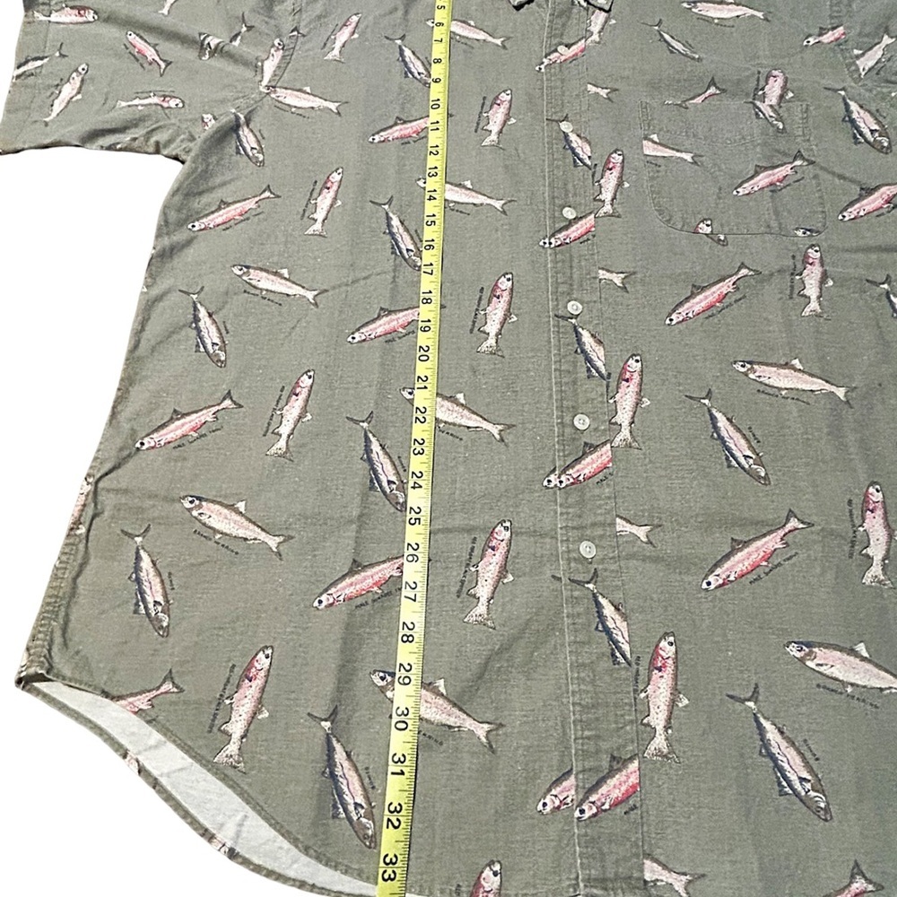 Britches Great Outdoors 90s Vintage Fish Print Button Down Shirt XL - Picture 6 of 13